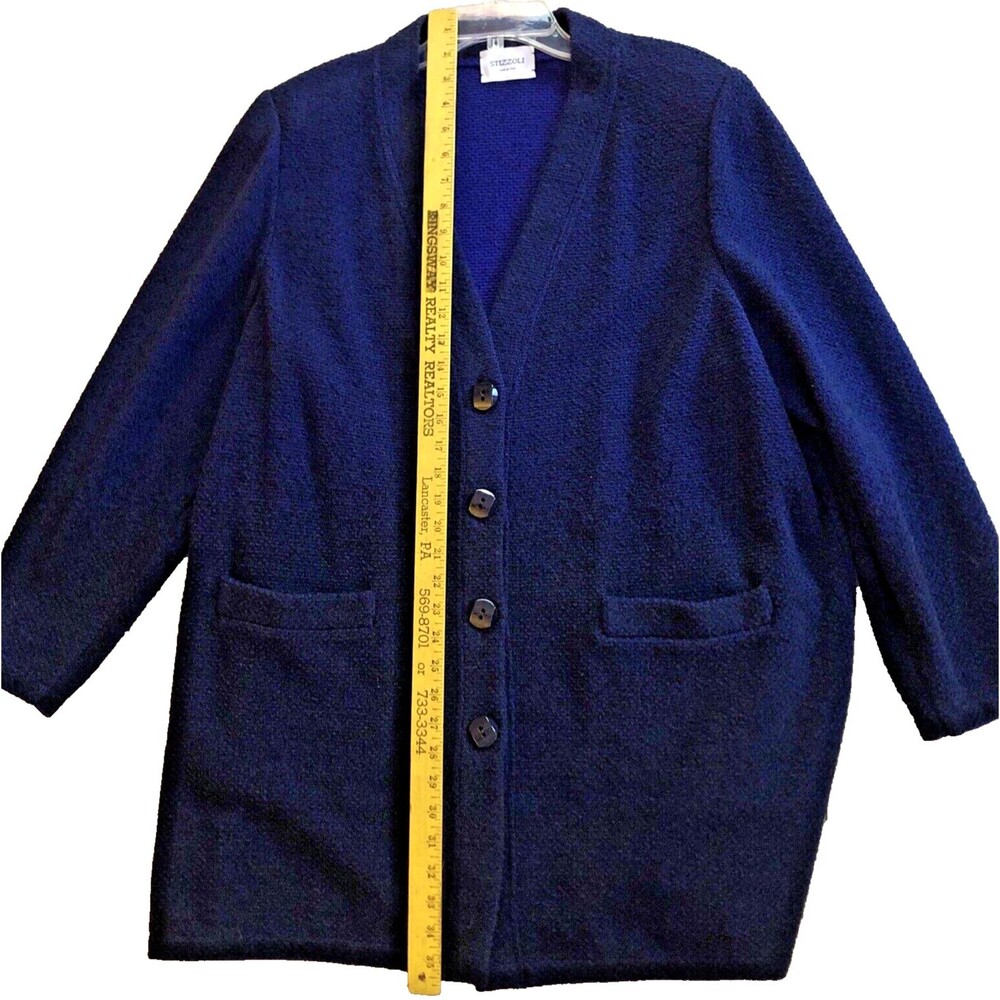 Stizzoli Wool Boucle Knit Oversized Cardigan Womens 18 Navy Sweater Jacket Italy - Picture 11 of 15